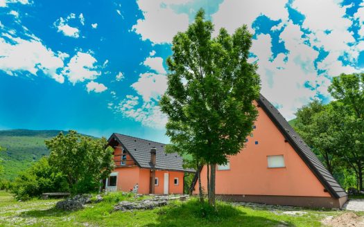 Dvije potpuno uređene kuće alpskog stila sa bazenom